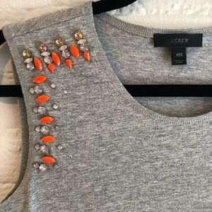 J. Crew Embellished Grey Tank with Orange Jewels